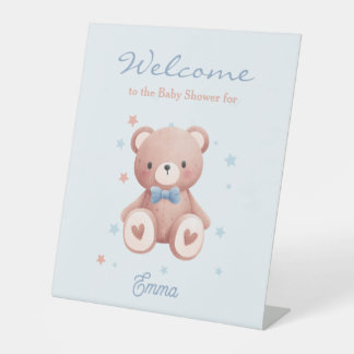 Signe De Table Bain de bébé garçon Ourson avec des étoiles bleues