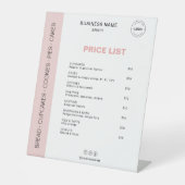 Signe De Table Bakery Price List Menu (Recto)
