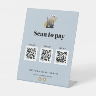 Signe De Table Balayage bleu moderne pour payer Apps 3 codes QR a