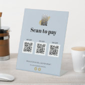 Signe De Table Balayage bleu moderne pour payer Apps 3 codes QR a (In SItu)