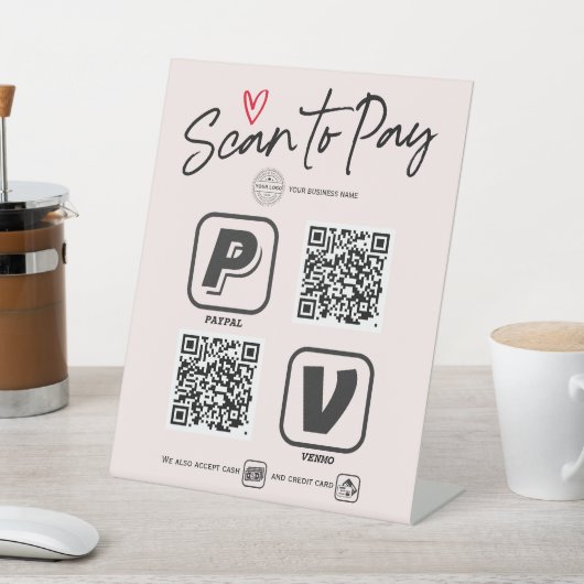 Signe De Table Balayage de code QR rose pour payer la calligraphi (In SItu)