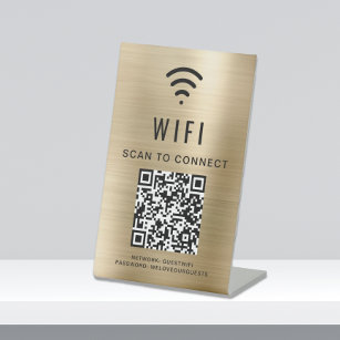 Signe De Table Balayage de code QR Wifi Pour Connecter Gold