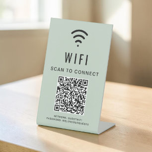 Signe De Table Balayage de code QR Wifi Pour Connecter Sage Green