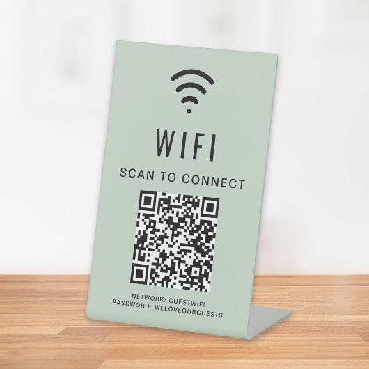 Signe De Table Balayage de code QR Wifi Pour Connecter Sage Green