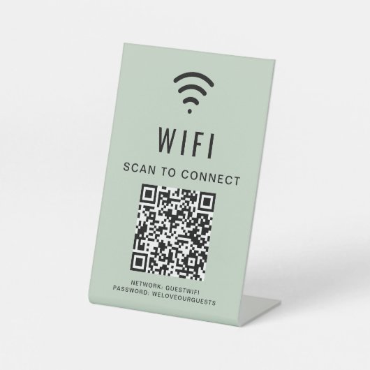 Signe De Table Balayage de code QR Wifi Pour Connecter Sage Green (Recto)