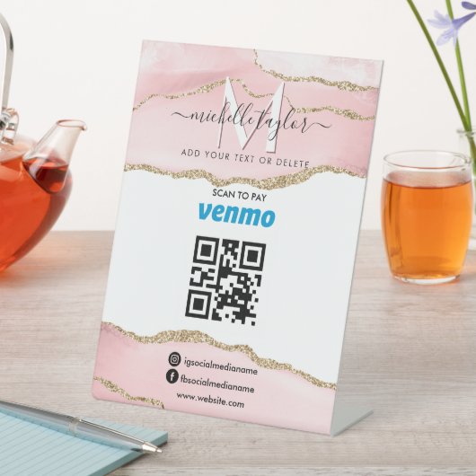Signe De Table Balayage moderne pour payer Venmo QR code Monogram (In SItu)