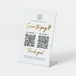 Signe De Table Balayage noir et or pour payer 2 codes Qr Liens de
