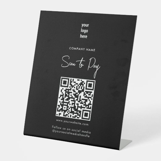 Signe De Table Balayage noir moderne pour payer le code QR Médias (Recto)