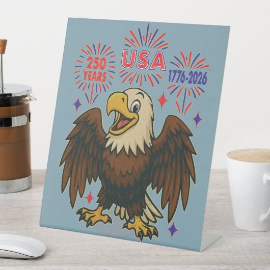 Signe De Table Bald Eagle avec Fireworks - USA 250 ans 1776-2026 (In SItu)