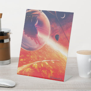 Signe De Table Ballon à air chaud extrême sur paysage volcanique