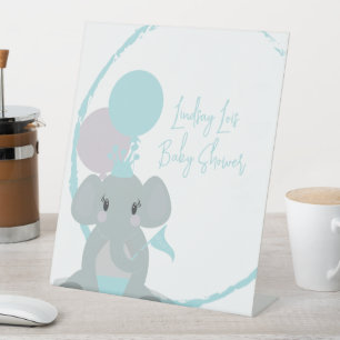 Signe De Table Ballon Écriture Éléphant Pastel Baby Shower Mignon