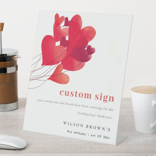 Signe De Table Ballons de coeur rouge mignon fête d'anniversaire (In SItu)