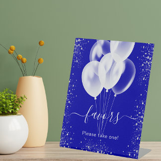 Signe De Table Ballons de parties scintillant en argent bleu roya