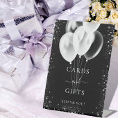 Signe De Table Ballons de parties scintillant en argent noir cart