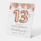 Signe De Table Ballons d'or rose 13e Affiche de bienvenue d'anniv (Recto)