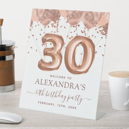 Signe De Table Ballons d'or rose 30e fête d'anniversaire (In SItu)