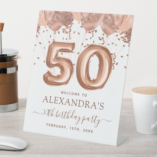 Signe De Table Ballons d'or rose 50e fête d'anniversaire (In SItu)