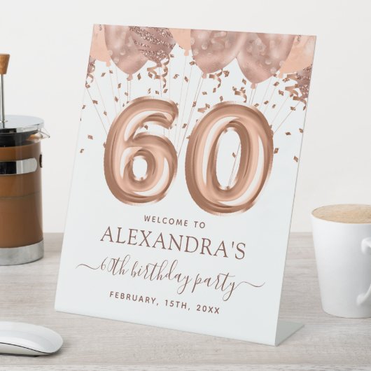Signe De Table Ballons d'or rose 60e fête d'anniversaire (In SItu)