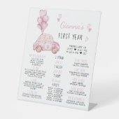 Signe De Table Ballons roses et voiture 1er Anniversaire Jalon (Recto)