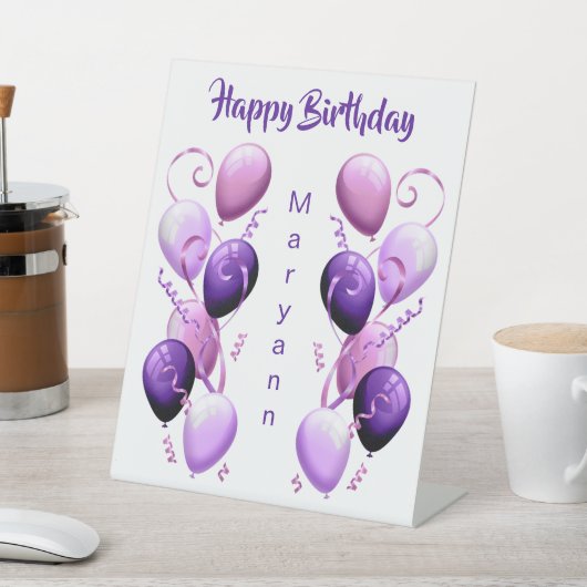 Signe De Table Ballons violets Personnalisé Joyeux Anniversaire (In SItu)
