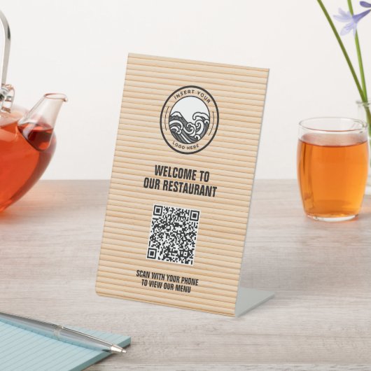 Signe De Table Bamboo Menu Restaurant Code QR (In SItu)