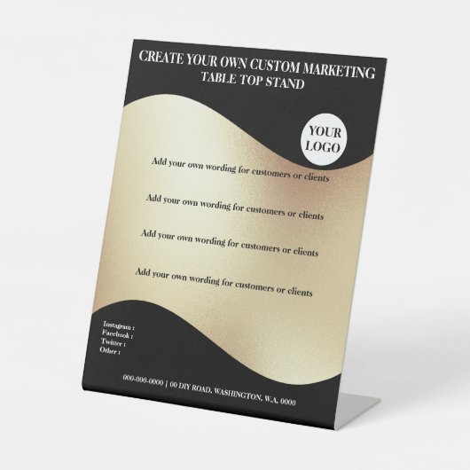 Signe De Table Bannière en or noir avec logo bureau 8x10 (Recto)