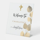 Signe De Table Baptême eucalyptus or accueil (Recto)