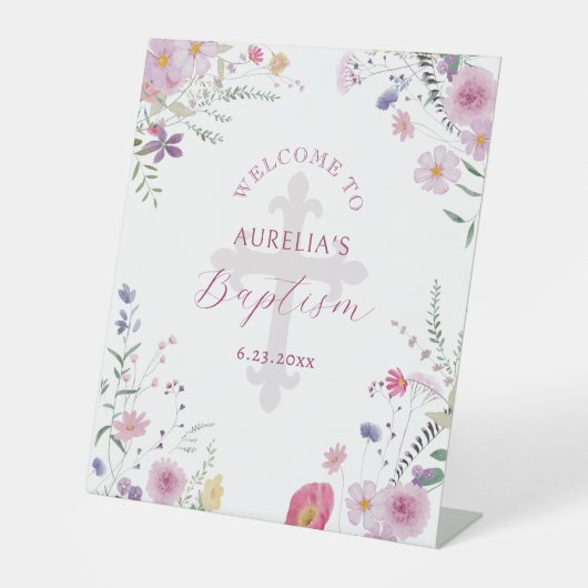 Signe De Table Baptême fleur sauvage - Symbole du piédestal de bi (Recto)