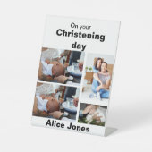 Signe De Table Baptême Personnalisé 4 Photo Collage (Recto)