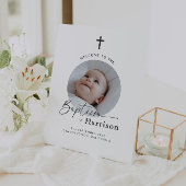 Signe De Table Baptême photo ronde - Affiche de bienvenue