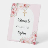 Signe De Table Baptême rose florales arche fille accueil (Recto)