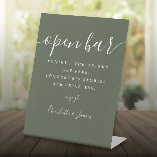 Signe De Table Bar à boissons ouvert Olive Green Signature Script