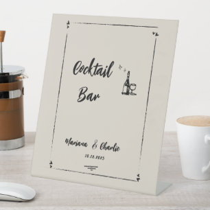 Signe De Table Bar à cocktails illustré rétro gris 