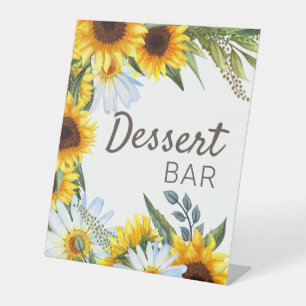 Signe De Table Bar à desserts Tournesols jaunes Marguerites blanc