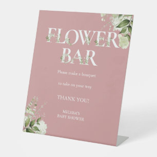 Signe De Table Bar à Fleurs de Verdure Floral Rose Poussiéreuse B