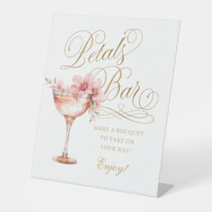 Signe De Table Bar à fleurs élégant blanc or faux rose