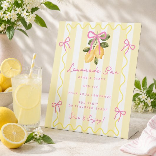 Signe De Table Bar à limonade Yellow Stripe Pink Bow
