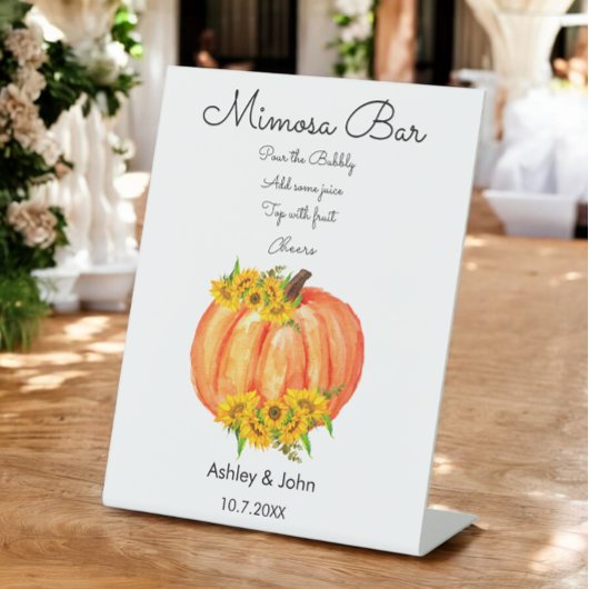 Signe De Table Bar à Mimosa à la citrouille Mariage d'automne