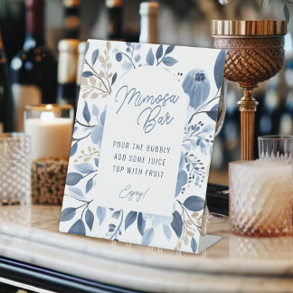 Signe De Table Bar à Mimosa Élégant et Poussiéreux Bleu Bohème po