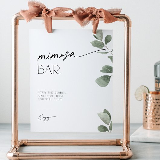 Signe De Table Bar à Mimosa pour une Baby Shower au thème Eucalyp