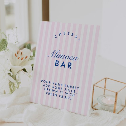 Signe De Table Bar à Mimosa Rétro Navy et Rose Bachelorette