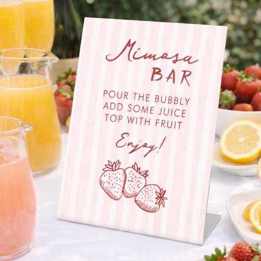 Signe De Table Bar à Mimosa Rose Chic pour Mariage aux Fraises
