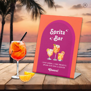 Signe De Table Bar à Spritz Rétro au coucher de soleil rose et or