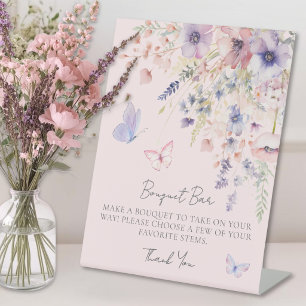 Signe De Table Bar de fleurs Bouquet Rose Pâle Papillon Sauvage