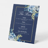 Signe De Table Bar de mariage élégant bleu bleu marine or Floral (Recto)