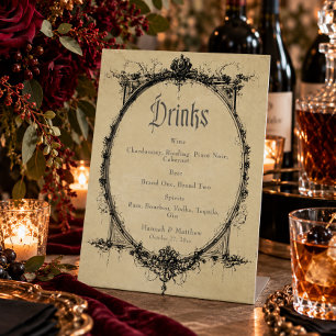 Signe De Table Bar de mariage en toile de tan noir gothique vinta
