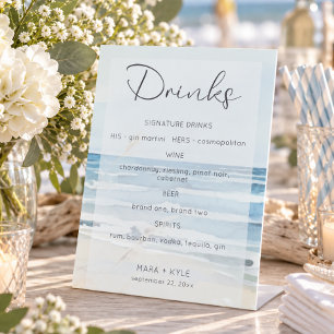 Signe De Table Bar de mariage moderne au bord de la mer à l'aquar