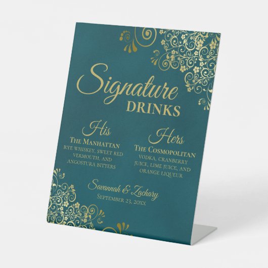 Signe De Table Bar de mariage Signature Drinks Sarcelle foncée et (Recto)