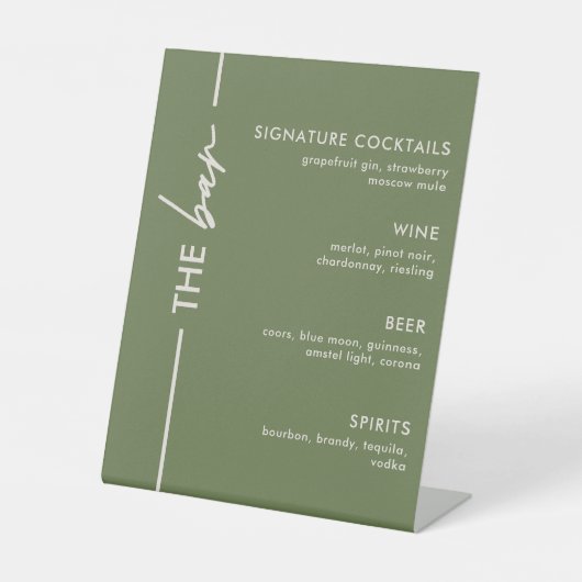Signe De Table Bar de mariage vert olive moderne (Recto)