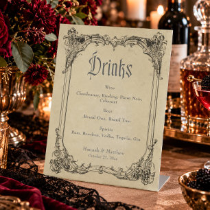 Signe De Table Bar de mariage vintage gothique toile noire et mar